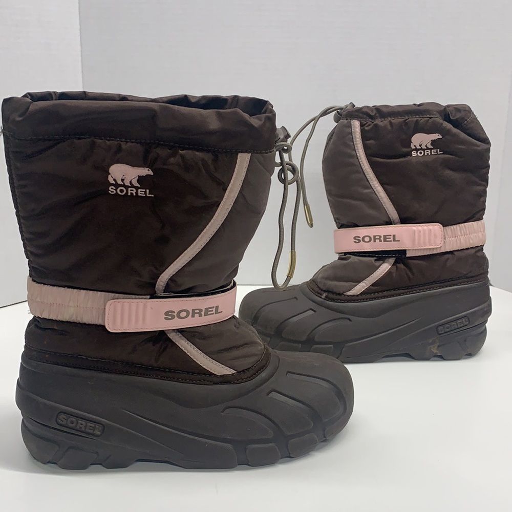 Sorel Chocolate Brown & Pink Little Kids Waterproof Winter Snow Boots Size 6